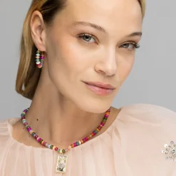 Collar de Plata de Ley 925 y Agata Multicolor acabado oro amarillo de 18k - Laha