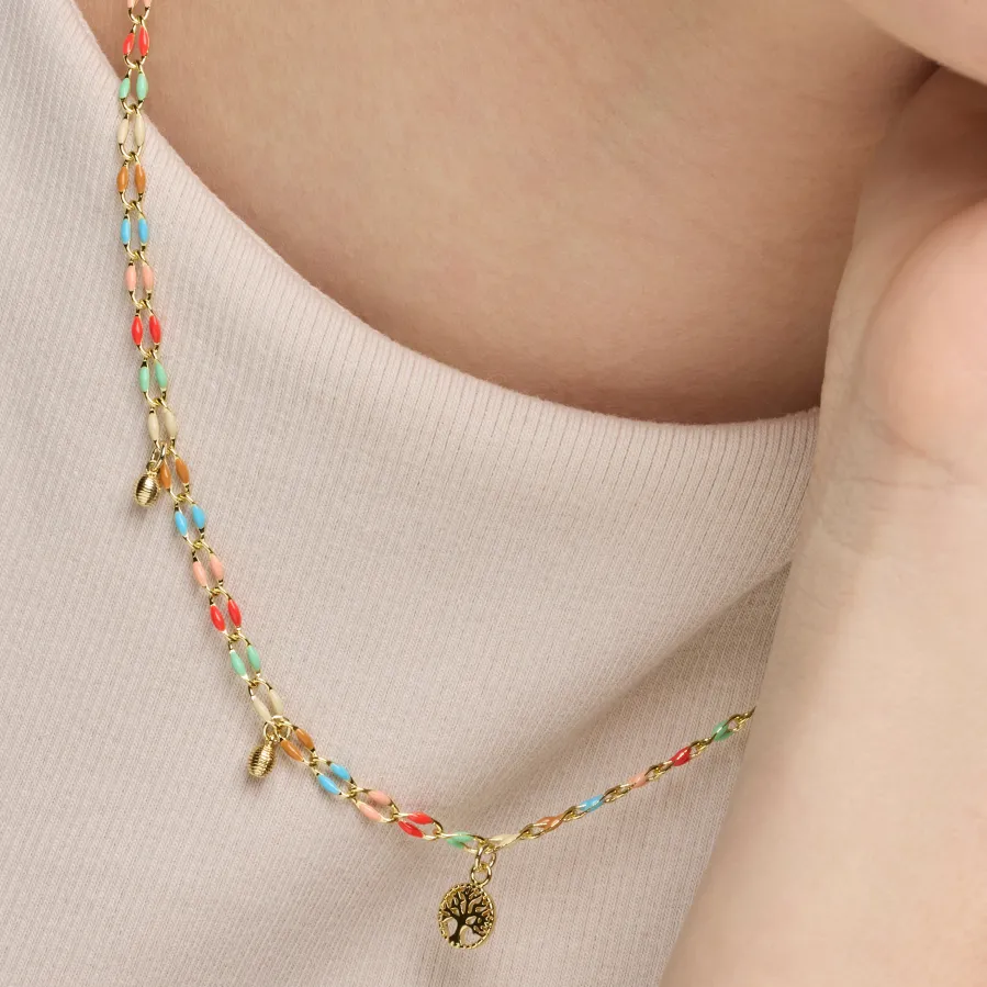 Collar de Plata de Ley 925 y Lacado Multicolor acabado oro amarillo de 18k - Ximue