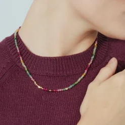 Collar de Plata de Ley 925 y Cristal Multicolor acabado oro amarillo de 18k - Ane