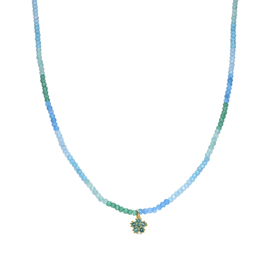 Collar de Plata de Ley 925 y Circonita Aguamarina acabado en oro amarillo de 18k - Saino