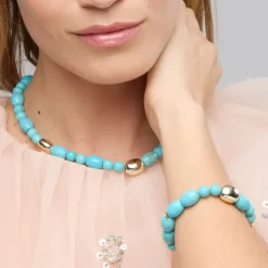 Collar de Plata de Ley 925 y Turquesa acabado oro amarillo de 18k Shyra
