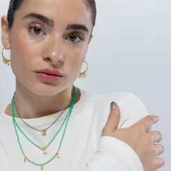 Collar de Plata de Ley 925 y Cristal Verde acabado en oro amarillo 18K - Olzex