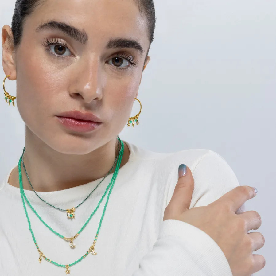 Collar de Plata de Ley 925 y Cristal Verde acabado en oro amarillo 18K - Olzex