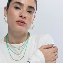 Collar de Plata de Ley 925 y Cristal Verde acabado en oro amarillo 18K - Olzex