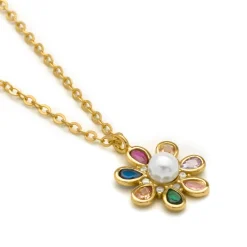 Collar de Plata de Ley 925 y Circonita Multicolor acabado en oro amarillo 18k - Horsa