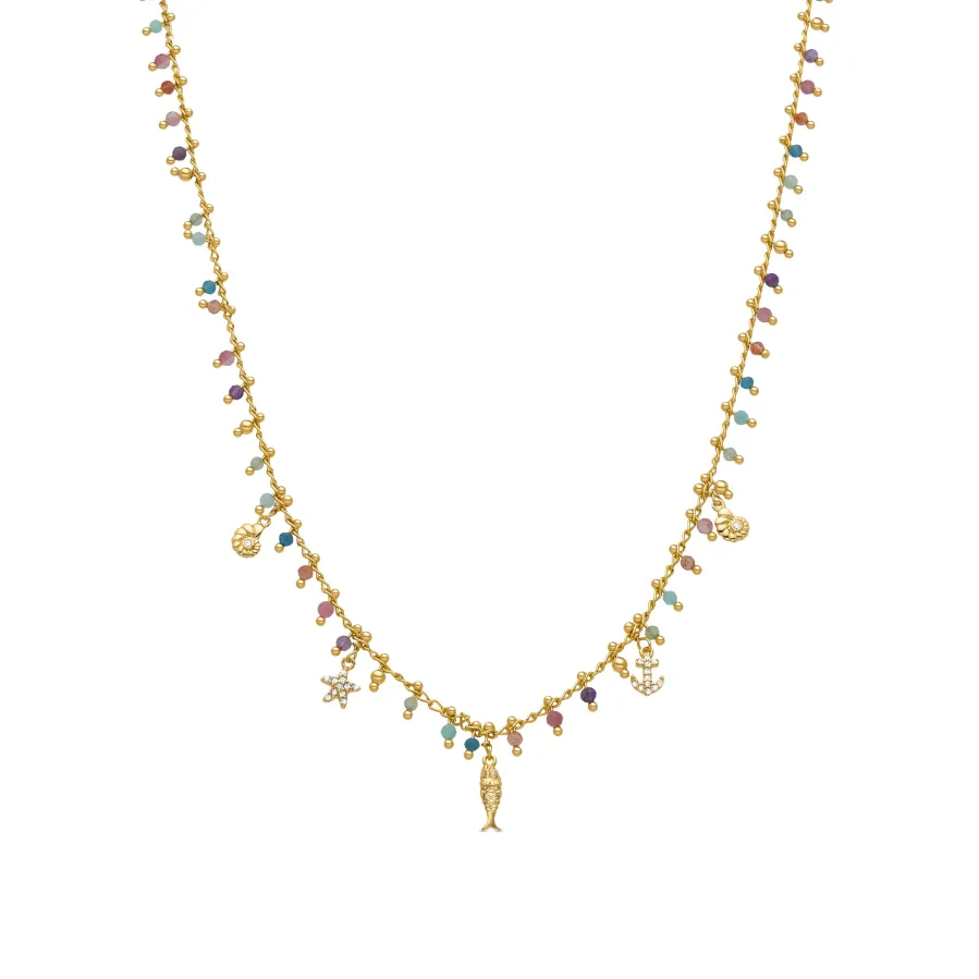 Collar de Plata de Ley 925 y Cristal Multicolor acabado en oro amarillo 18K - Ancla