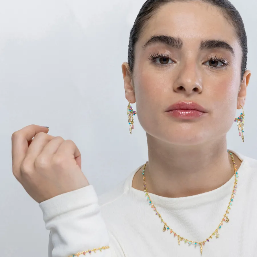 Collar de Plata de Ley 925 y Cristal Multicolor acabado en oro amarillo 18K - Ancla