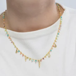 Collar de Plata de Ley 925 y Cristal Multicolor acabado en oro amarillo 18K - Ancla