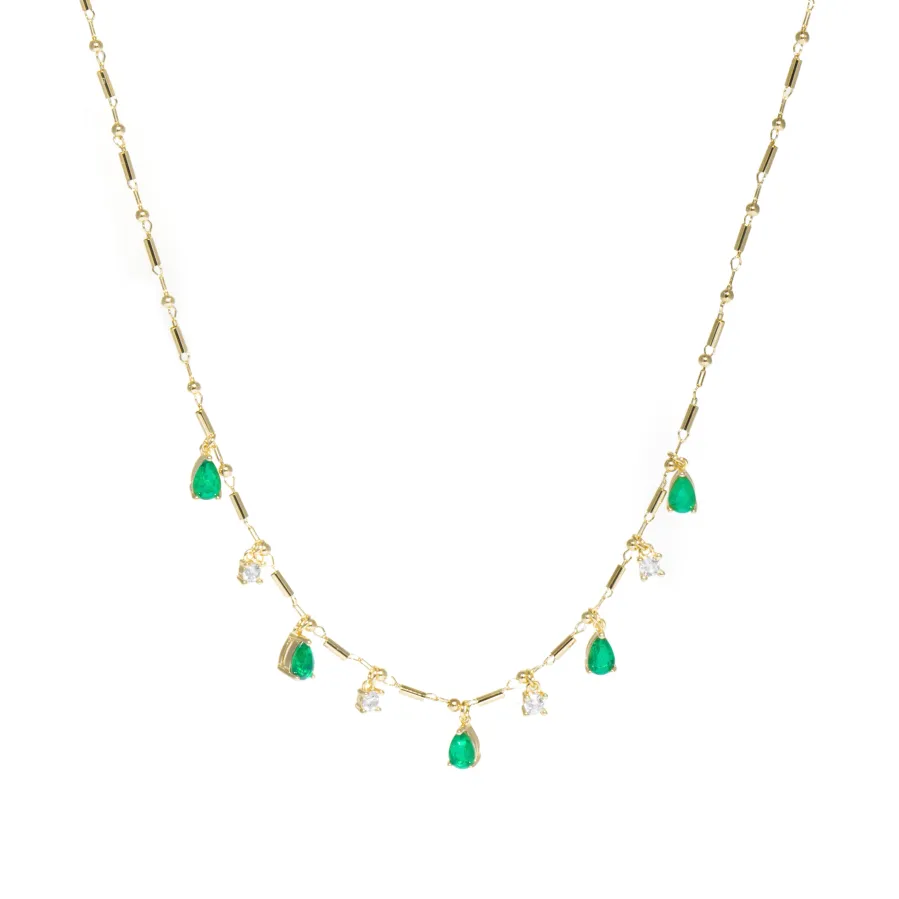 Collar de Plata de Ley 925 y Cuarzo Hidrotermal Verde Paraiba acabado en oro amarillo 18k - Lakrom