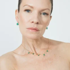 Collar de Plata de Ley 925 y Cuarzo Hidrotermal Verde Paraiba acabado en oro amarillo 18k - Lakrom