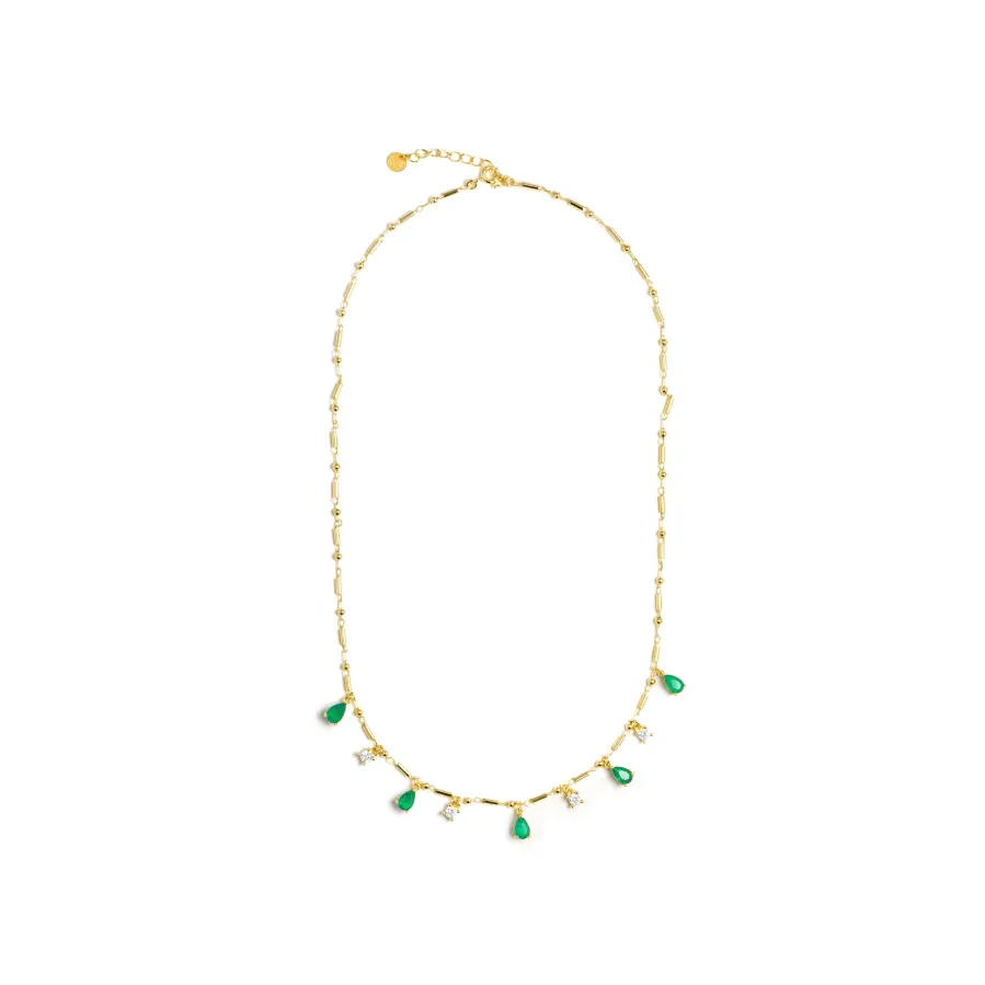 Collar de Plata de Ley 925 y Cuarzo Hidrotermal Verde Paraiba acabado en oro amarillo 18k - Lakrom