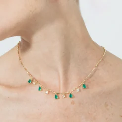 Collar de Plata de Ley 925 y Cuarzo Hidrotermal Verde Paraiba acabado en oro amarillo 18k - Lakrom