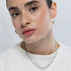 Collar de Plata de Ley 925 y Cristal Multicolor acabado en oro amarillo 18K - Estrella