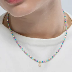 Collar de Plata de Ley 925 y Cristal Multicolor acabado en oro amarillo 18K - Estrella