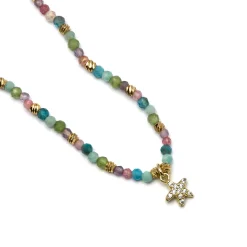 Collar de Plata de Ley 925 y Cristal Multicolor acabado en oro amarillo 18K - Estrella