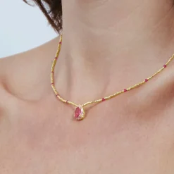 Collar de Plata de Ley 925 y Cuarzo Hidrotermal Rosa acabado en oro amarillo de 18k - Simder