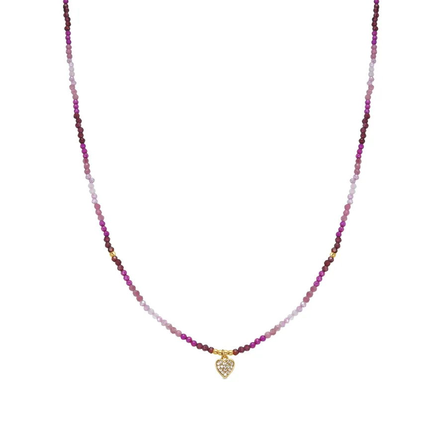 Collar de Plata de Ley 925 y Cristal Rosa acabado en oro amarillo de 18k - Corazón