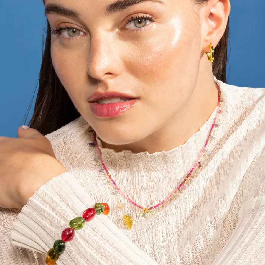 Collar de Plata de Ley 925 y Cristal Rosa acabado en oro amarillo de 18k - Corazón
