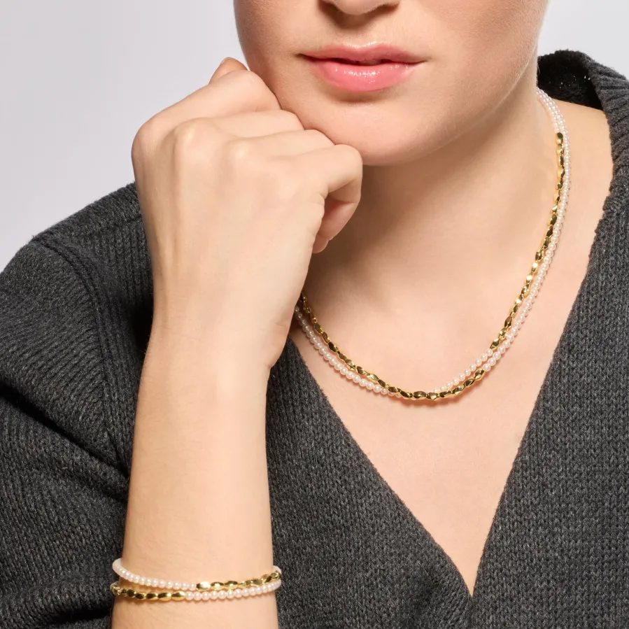 Collar de Plata de Ley 925 y Perla Blanca acabado oro amarillo de 18k - Noma