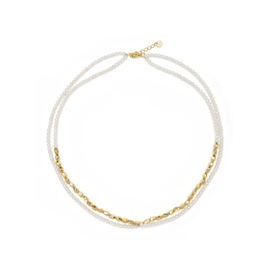 Collar de Plata de Ley 925 y Perla Blanca acabado oro amarillo de 18k - Noma