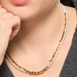 Collar de Plata de Ley 925 y Perla Blanca acabado oro amarillo de 18k - Noma