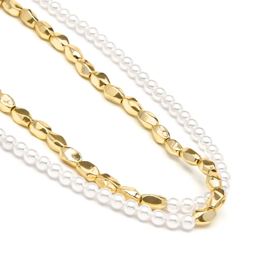 Collar de Plata de Ley 925 y Perla Blanca acabado oro amarillo de 18k - Noma