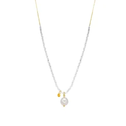 Collar de Plata de Ley 925 y Cristal Blanco acabado oro amarillo de 18k - Husu
