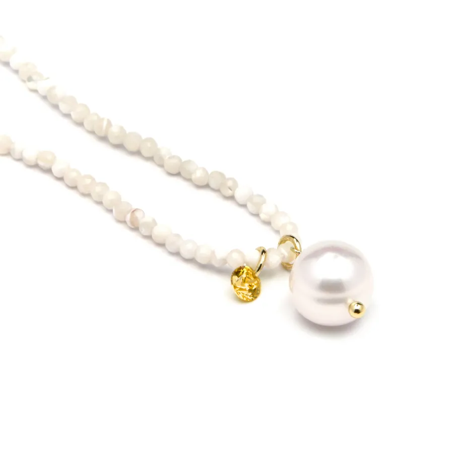 Collar de Plata de Ley 925 y Cristal Blanco acabado oro amarillo de 18k - Husu