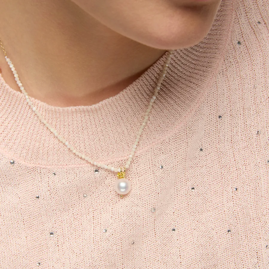 Collar de Plata de Ley 925 y Cristal Blanco acabado oro amarillo de 18k - Husu
