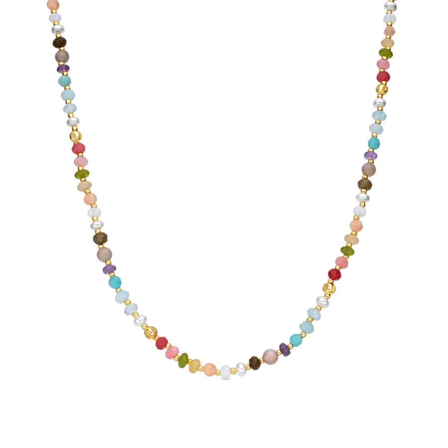 Collar de Plata de Ley 925 y Multicolor Piedra Natural acabado en oro amarillo de 18k - Abdas