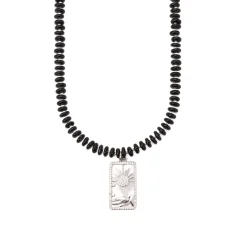 Collar de Plata de Ley 925 y Agata Negra acabado rodio - Laha