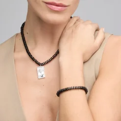Collar de Plata de Ley 925 y Agata Negra acabado rodio - Laha