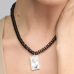 Collar de Plata de Ley 925 y Agata Negra acabado rodio - Laha