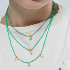 Collar de Plata de Ley 925 y Cristal Verde acabado en oro amarillo 18K - Luna