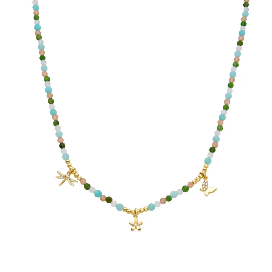 Collar de Plata de Ley 925 y Cristal Verde acabado en oro amarillo 18K - Lok