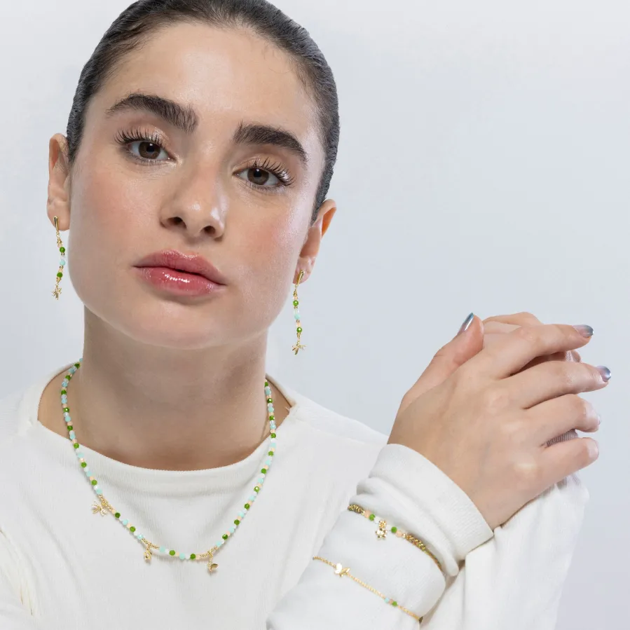 Collar de Plata de Ley 925 y Cristal Verde acabado en oro amarillo 18K - Lok