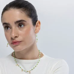 Collar de Plata de Ley 925 y Cristal Verde acabado en oro amarillo 18K - Lok
