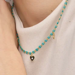 Collar de Plata de Ley 925 y Lacado Azul acabado oro amarillo de 18k - Drukya