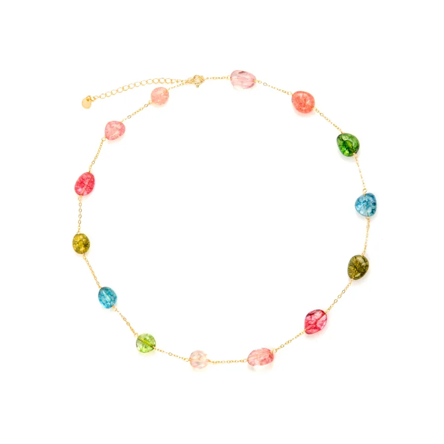 Collar de Plata de Ley 925 y Multicolor Piedra Natural acabado oro amarillo de 18k - Refus