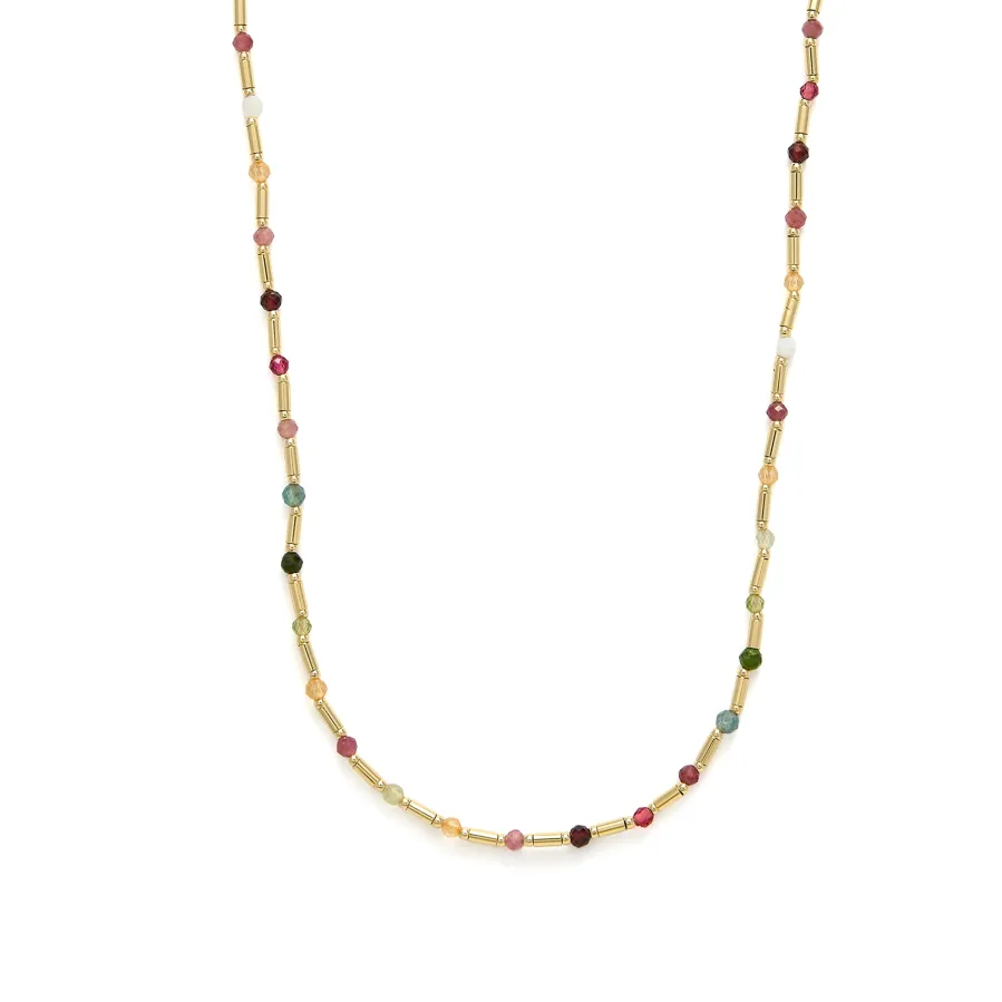 Collar de Plata de Ley 925 y Turmalina Multicolor acabado en oro amarillo 18k - Otssy