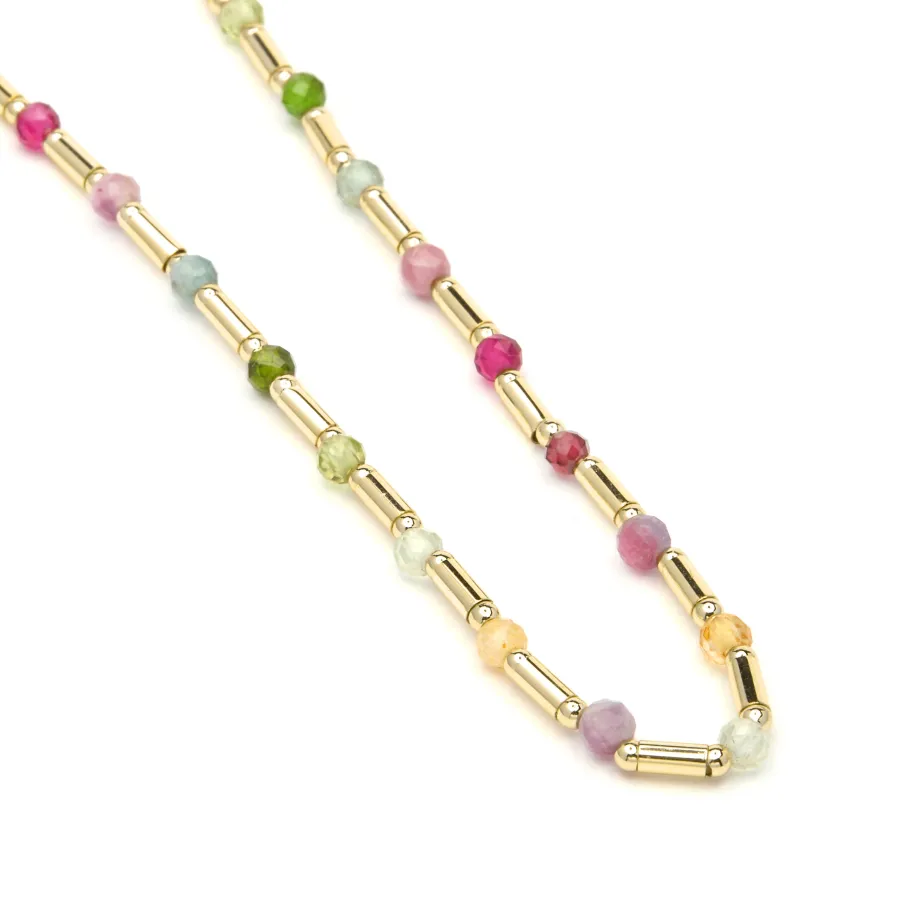 Collar de Plata de Ley 925 y Turmalina Multicolor acabado en oro amarillo 18k - Otssy