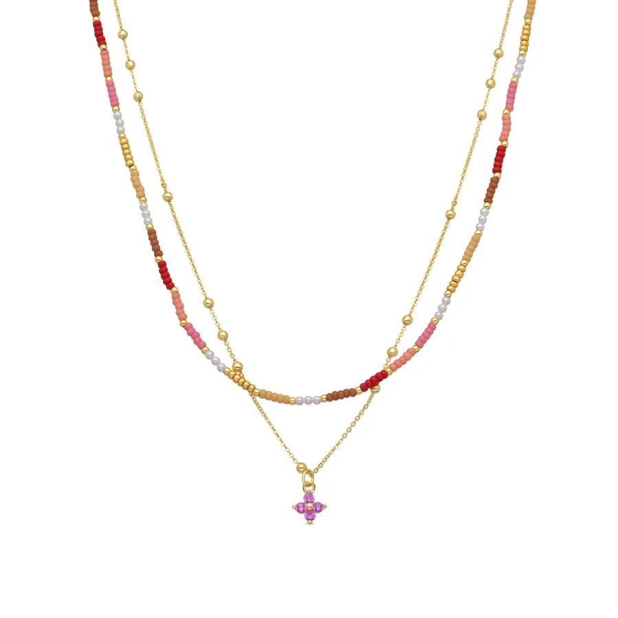 Collar de Plata de Ley 925 y Cristal Multicolor acabado en oro amarillo de 18k - Oru