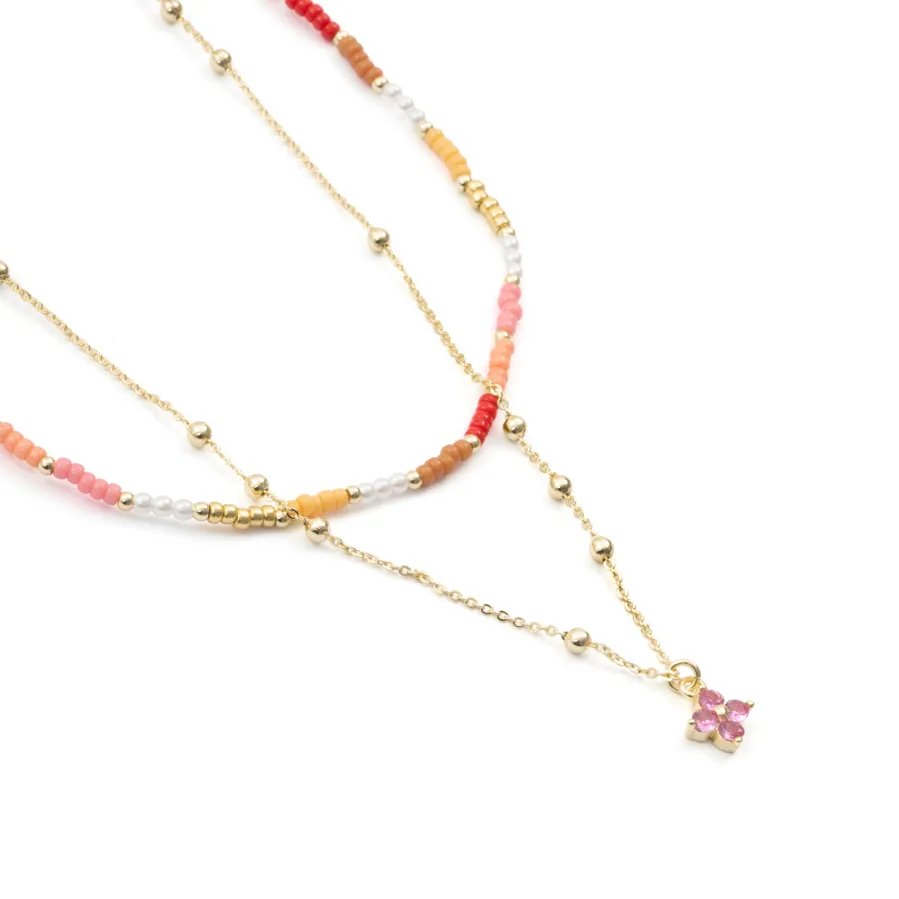 Collar de Plata de Ley 925 y Cristal Multicolor acabado en oro amarillo de 18k - Oru