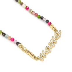 Collar de Plata de Ley 925 y Turmalina Multicolor acabado oro amarillo de 18k - Mama