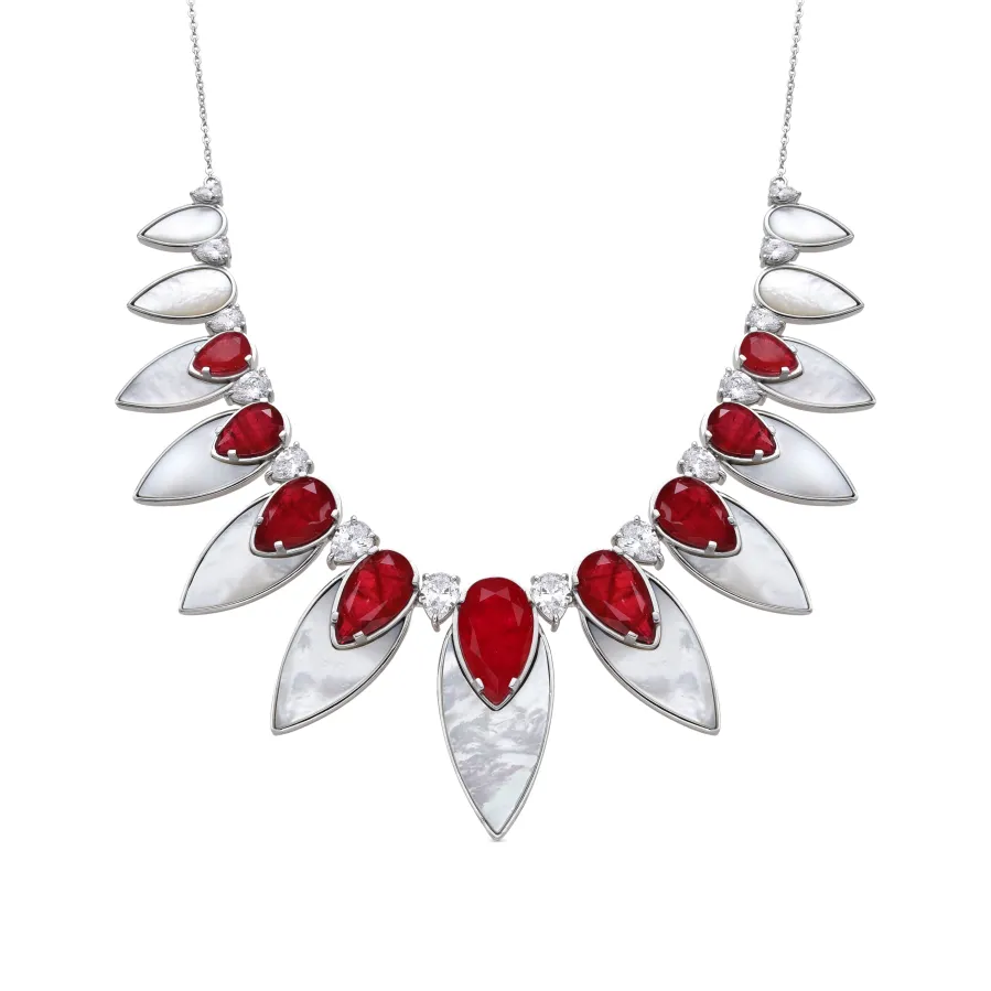 Collar de Plata de Ley 925 y Cuarzo Hidrotermal Cereza acabado rodio - Grywi