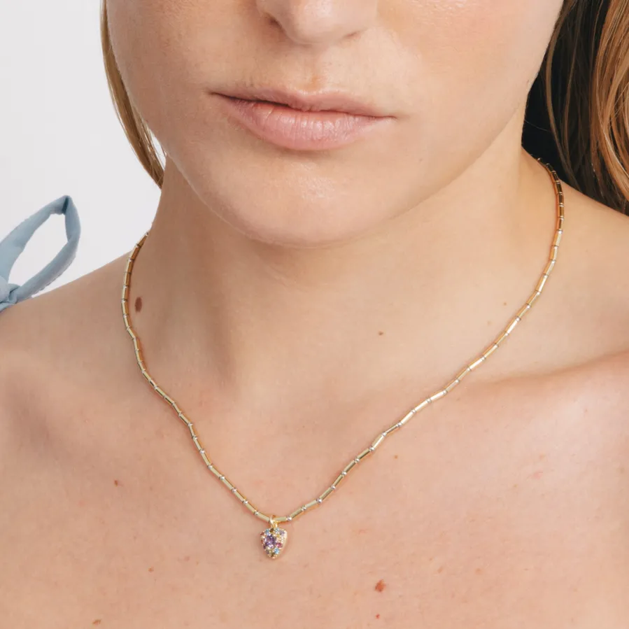 Collar de Plata de Ley 925 y Circonita Multicolor acabado en oro amarillo 18k - Aldra