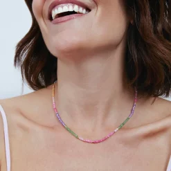Collar de Plata de Ley 925 y Circonita Multicolor acabado en oro amarillo de 18k - Zograx