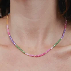 Collar de Plata de Ley 925 y Circonita Multicolor acabado en oro amarillo de 18k - Zograx