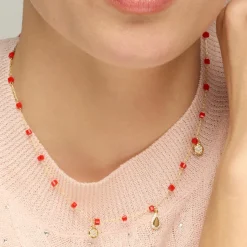 Collar de Plata de Ley 925 y Cristal Rojo acabado oro amarillo de 18k - Kirrio