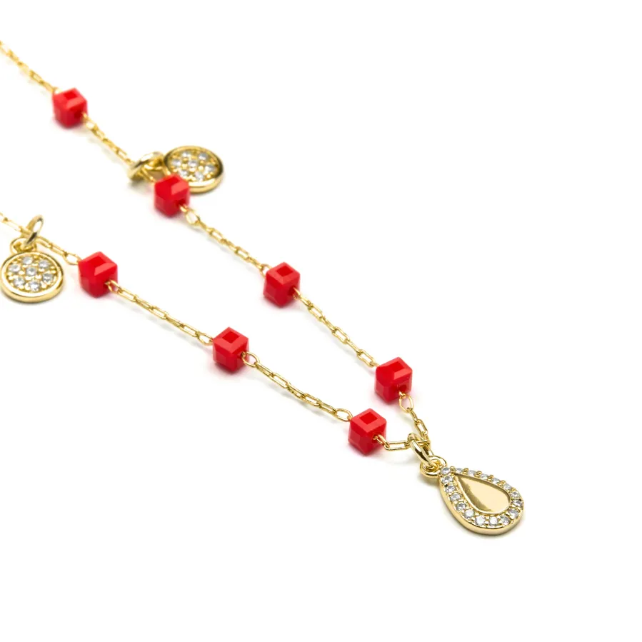 Collar de Plata de Ley 925 y Cristal Rojo acabado oro amarillo de 18k - Kirrio